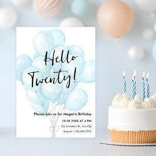 Blue balloons minimalist birthday  invitation
