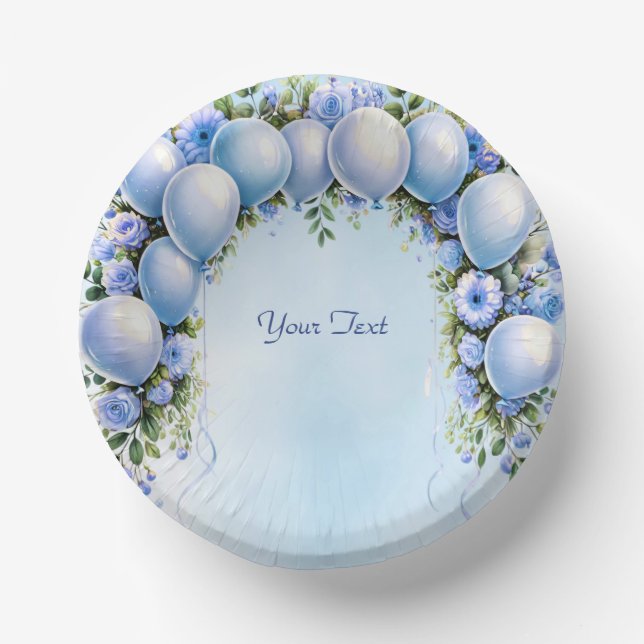 Blue Balloons Paper Bowl Plate (Front)