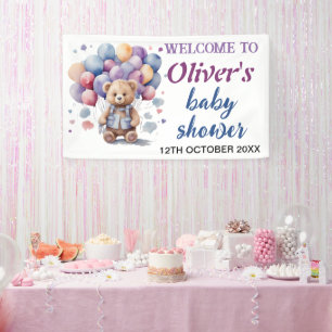 blue balloons teddy bear baby boy shower banner