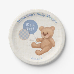 Blue Balloons Teddy Bear Baby Shower Paper Plates