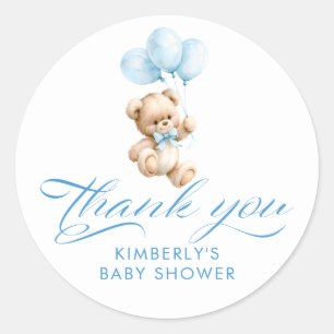 Blue Balloons Teddy Bear Baby Shower Thank You Classic Round Sticker