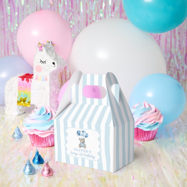 Blue Balloons Teddy Bear Birthday Favour Box (Party)