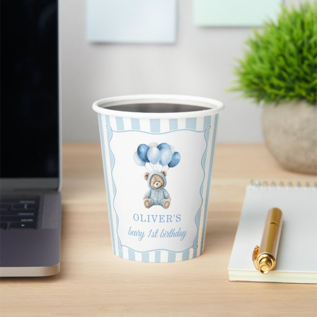 Blue Balloons Teddy Bear Birthday  Paper Cups (Insitu)