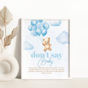 Blue Balloons teddy bear Don't say baby game Poster