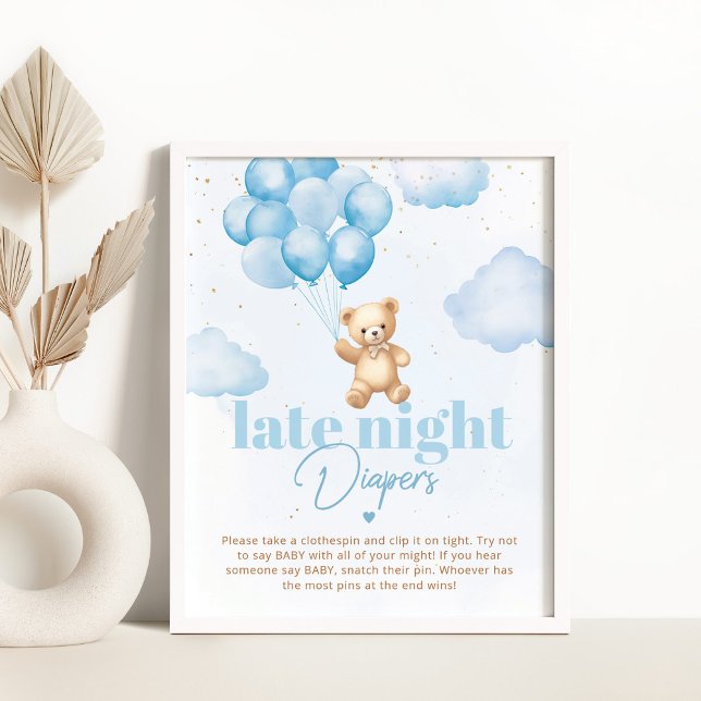 Blue balloons teddy bear Late night diapers Poster (Creator Uploaded)
