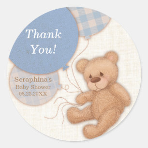 Blue Balloons Teddy Bear Thank You Baby Shower Classic Round Sticker