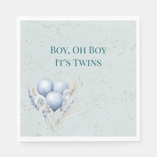 Blue Balloons Twin Boys Baby Shower Napkin (Front)