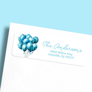 Blue Balloons Watercolor Boy Baby Shower Address