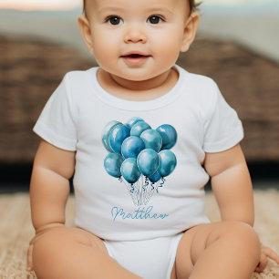 Blue Balloons Watercolor Boy Baby Shower Bodysuit
