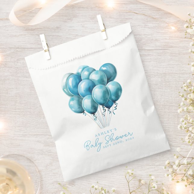 Blue Balloons Watercolor Boy Baby Shower Favour Bags (Clipped)