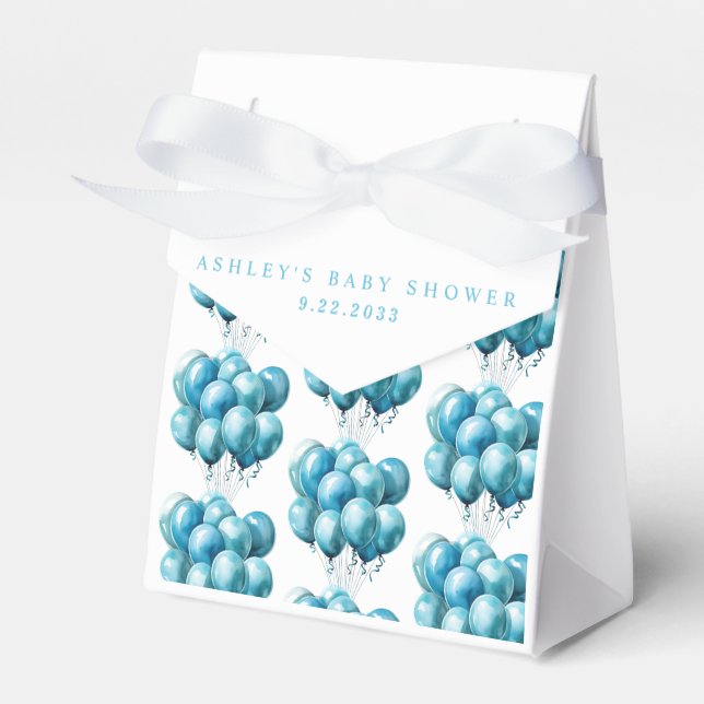 Blue Balloons Watercolor Boy Baby Shower Favour Box (Front Side)