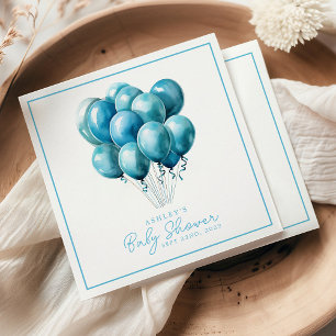 Blue Balloons Watercolor Boy Baby Shower Napkin