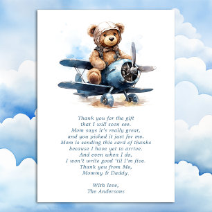 Blue Balloons Watercolor Boy Baby Shower Thank You Card