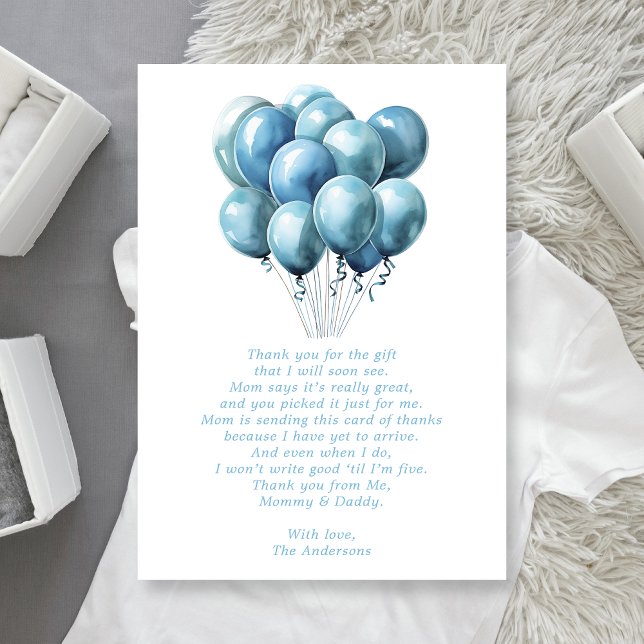 Blue Balloons Watercolor Boy Baby Shower Thank You Card (Creator Uploaded)