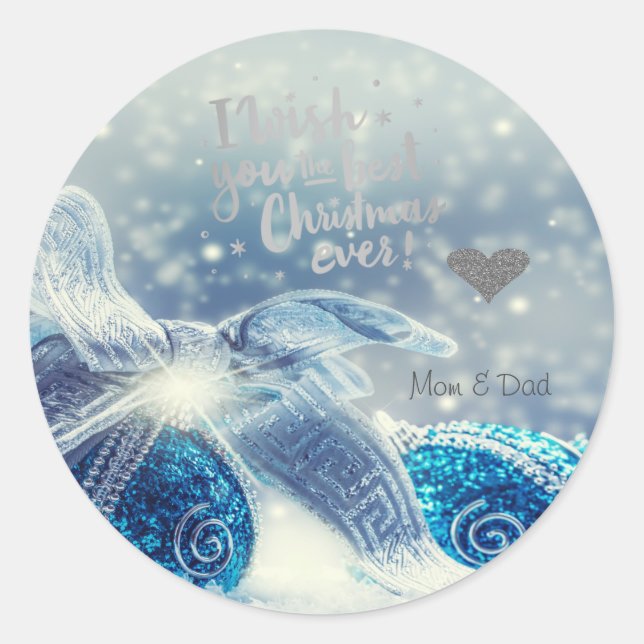 Blue Balls I Wish You The Best Christmas Ever  Classic Round Sticker (Front)