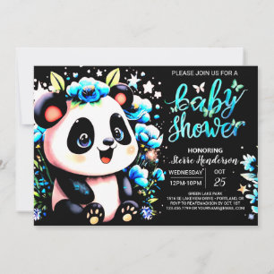 Blue Bamboo Panda Dreamland Boy Baby Shower Invitation