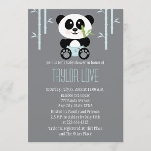 Blue Bamboo Panda in Diapers Baby Shower Invitation