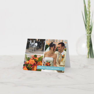 Blue band modern 3 photo montage thank you note card