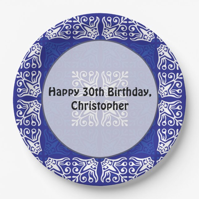 Blue Bandanna Design Paper Plate (Front)