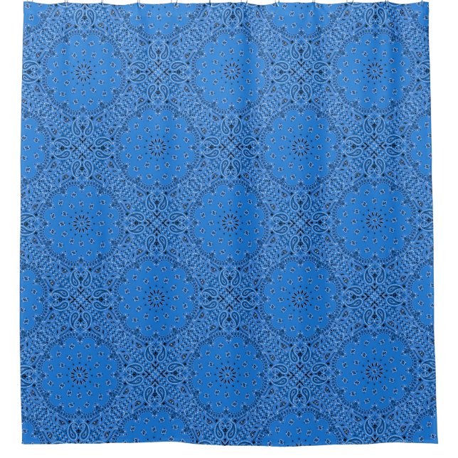 Blue Bandanna Paisley Boho Hippie Glam Country Shower Curtain (Front)