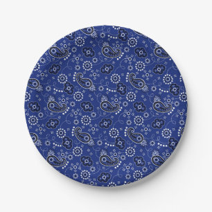Blue Bandanna Pattern Cowboy Outdoors Adventure Paper Plate
