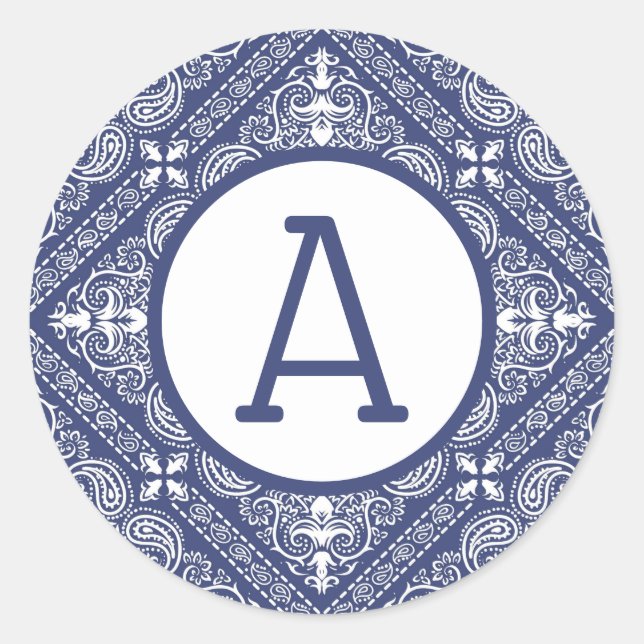 Blue Bandanna Personalise Classic Round Sticker (Front)