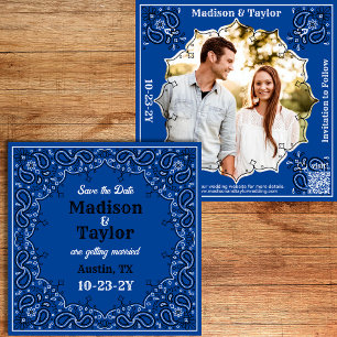 Blue Bandanna Photo Flat Save The Date Card