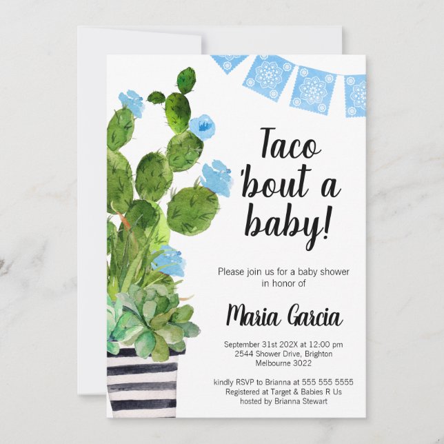 Blue Banner Cactus Taco Bout A Baby Baby Shower Invitation (Front)