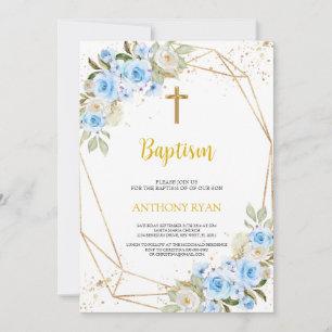 Blue Baptism Boy Invitation