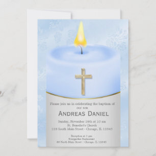 Blue Baptism Candle Invitation