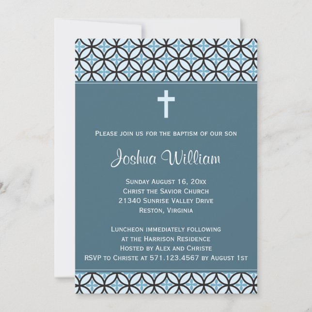 Blue Baptism/Christening Invite (no photo) (Front)