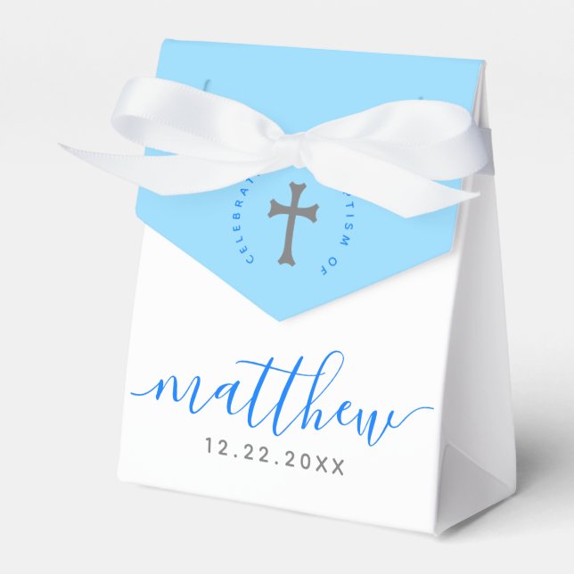 Blue Baptism Christening Naming Cross Favour Box (Front Side)