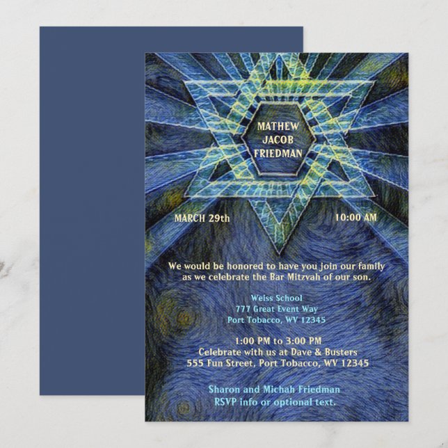 Blue Bar Mitzvah Invitation (Front/Back)