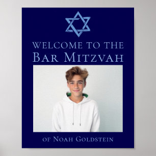 Blue Bar Mitzvah Photo Star of David Party Poster