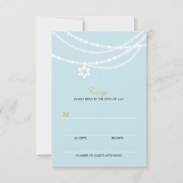 Blue Bar Mitzvah Sparkles Star Of David RSVP Card (Front)