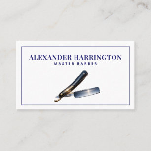 Blue Barber Razor Hair Stylist QR Code Business Card