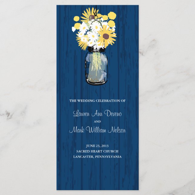 Blue Barn Mason Jar Sunflower Wedding Program Programme (Front)