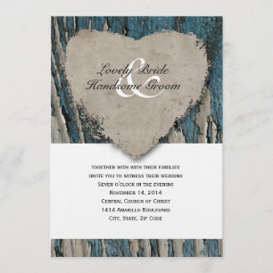 Blue Barn Wood Country Rustic Heart Wedding Invitation