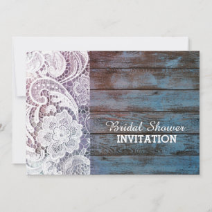 blue barn wood lace western country bridal shower invitation
