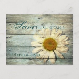 blue barnwood country daisy wedding save the date announcement postcard