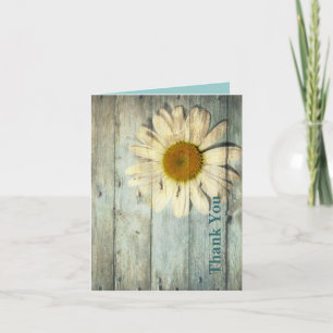 blue barnwood country daisy wedding thank you card