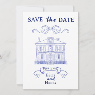 Blue Baroque Photo Save the Date Invitation