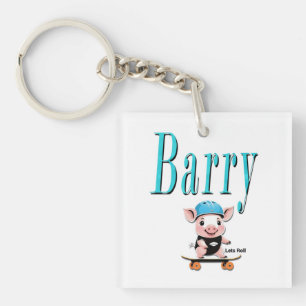 Blue Barry Name And Piggy Skateboarding, Key Ring