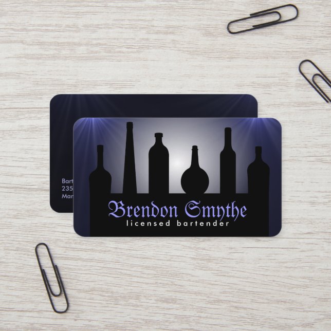 Blue Bartending Services Bartender Business Cards (Front/Back In Situ)