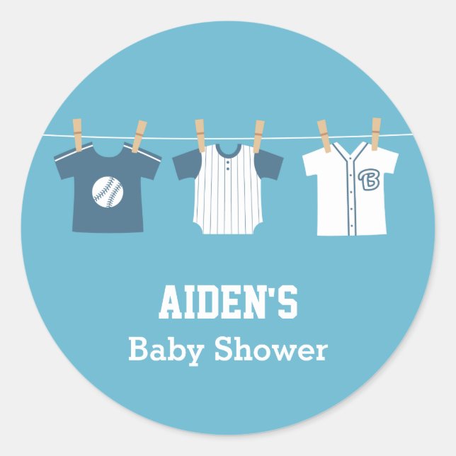 Blue Baseball Baby Boy Shower Party Labels (Front)