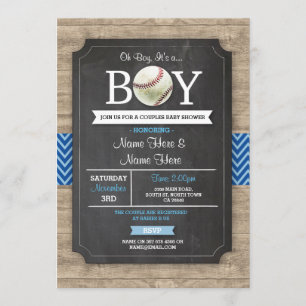 Blue Baseball Baby Shower Boy Sports Wood Invite