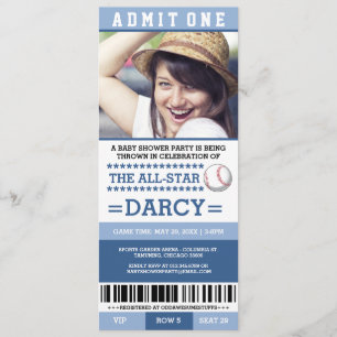 Blue Baseball Baby Shower Party Invites