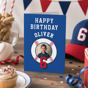 Blue Baseball Ball Kids Birthday Photo Card