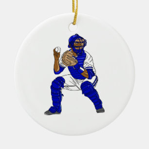 Blue baseball catcher ceramic tree decoration