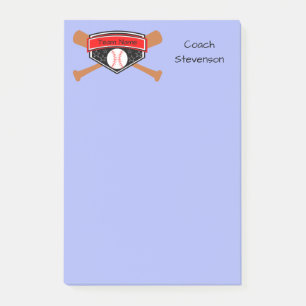 Blue Baseball Coach Personalised Post it Notes 4x6